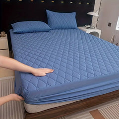 Quilted Waterproof Mattress Protector Double Bed Light Blue