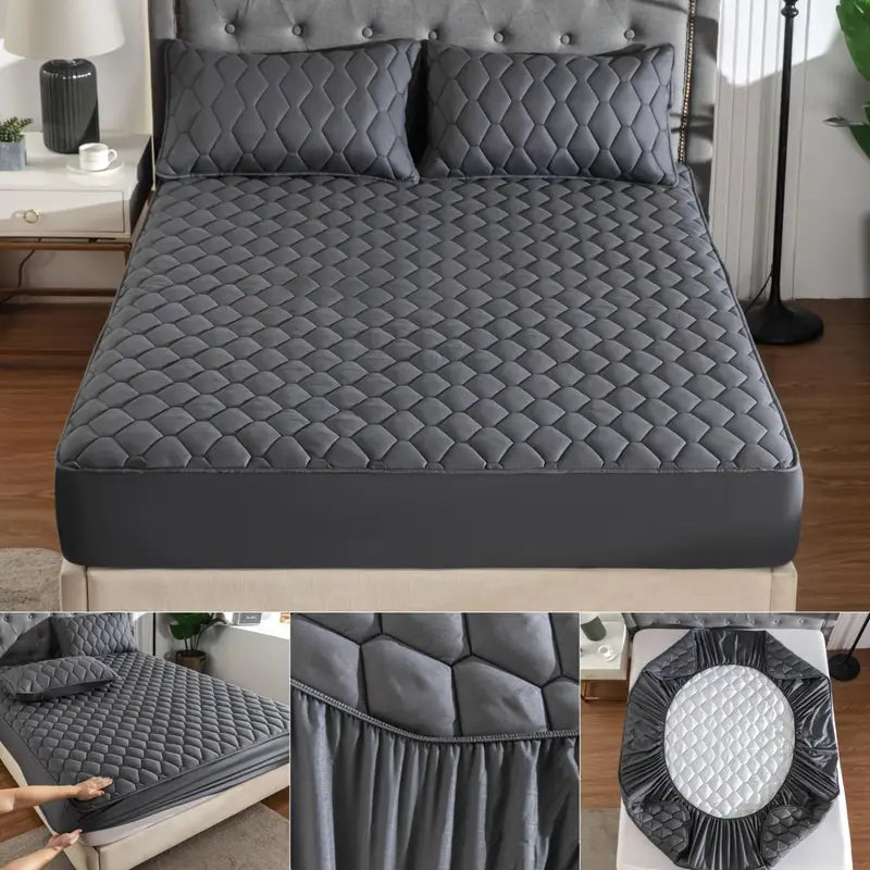 Quilted Waterproof Mattress Cover Double Bed Gray