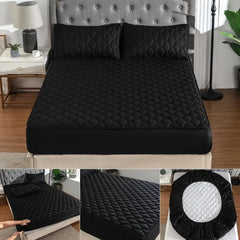 Quilted Waterproof Mattress Cover Double Bed Black