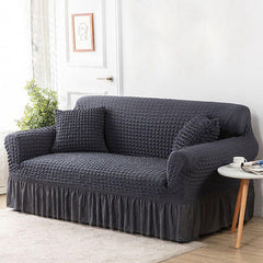 Ruffled Premium Bubble Sofa Cover Light Dark Gray