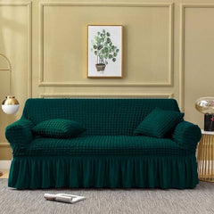 Ruffled Premium Bubble Sofa Cover Green