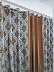Luxury Mashup Curtains Set (3 PCs) – Export Leather + Plain | 92x55 Inches