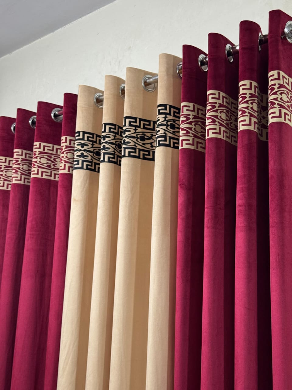 Velvet Executive Curtain – Premium Top Border Applique Design | 92x54 Inches