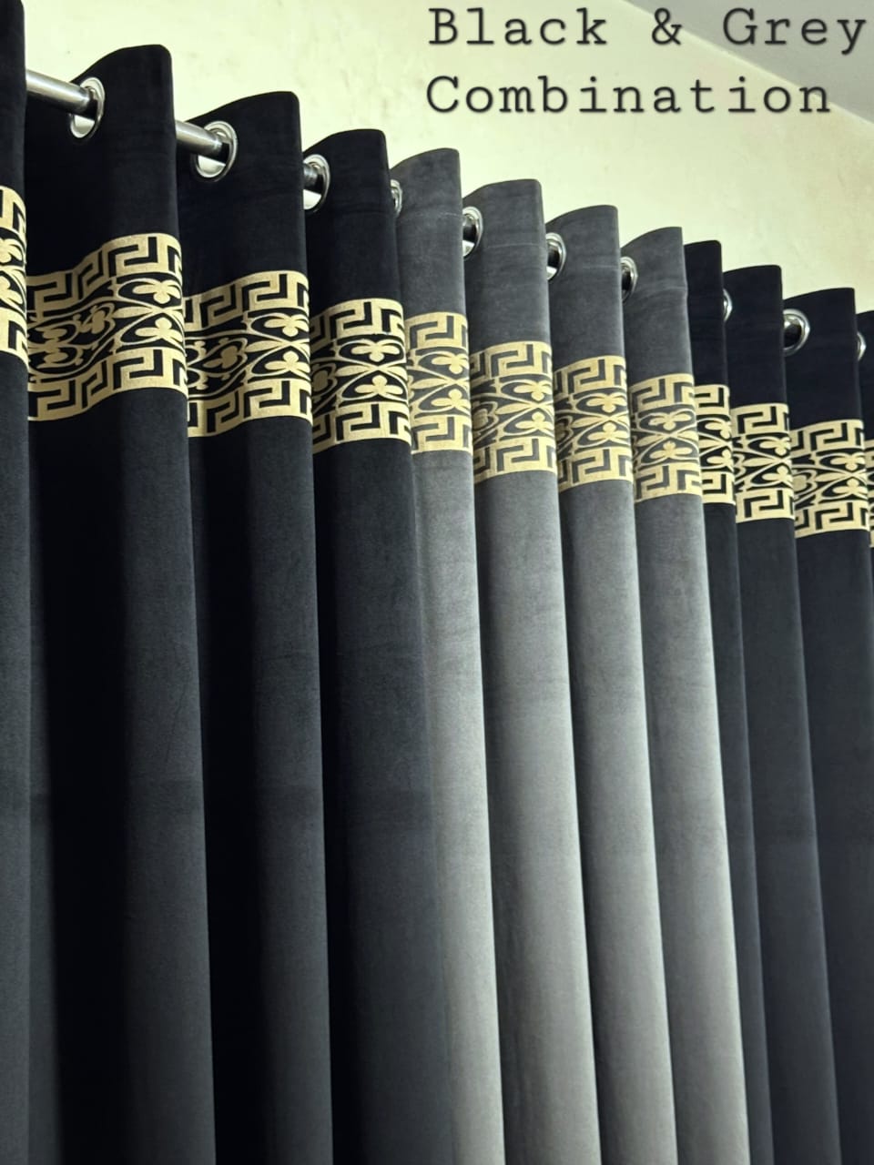 Velvet Executive Curtain – Premium Top Border Applique Design | 92x54 Inches