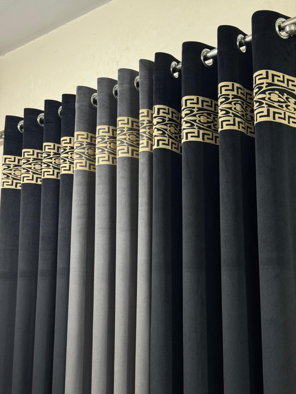 Velvet Executive Curtain – Premium Top Border Applique Design | 92x54 Inches