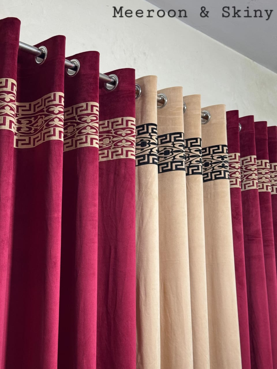 Velvet Executive Curtain – Premium Top Border Applique Design | 92x54 Inches