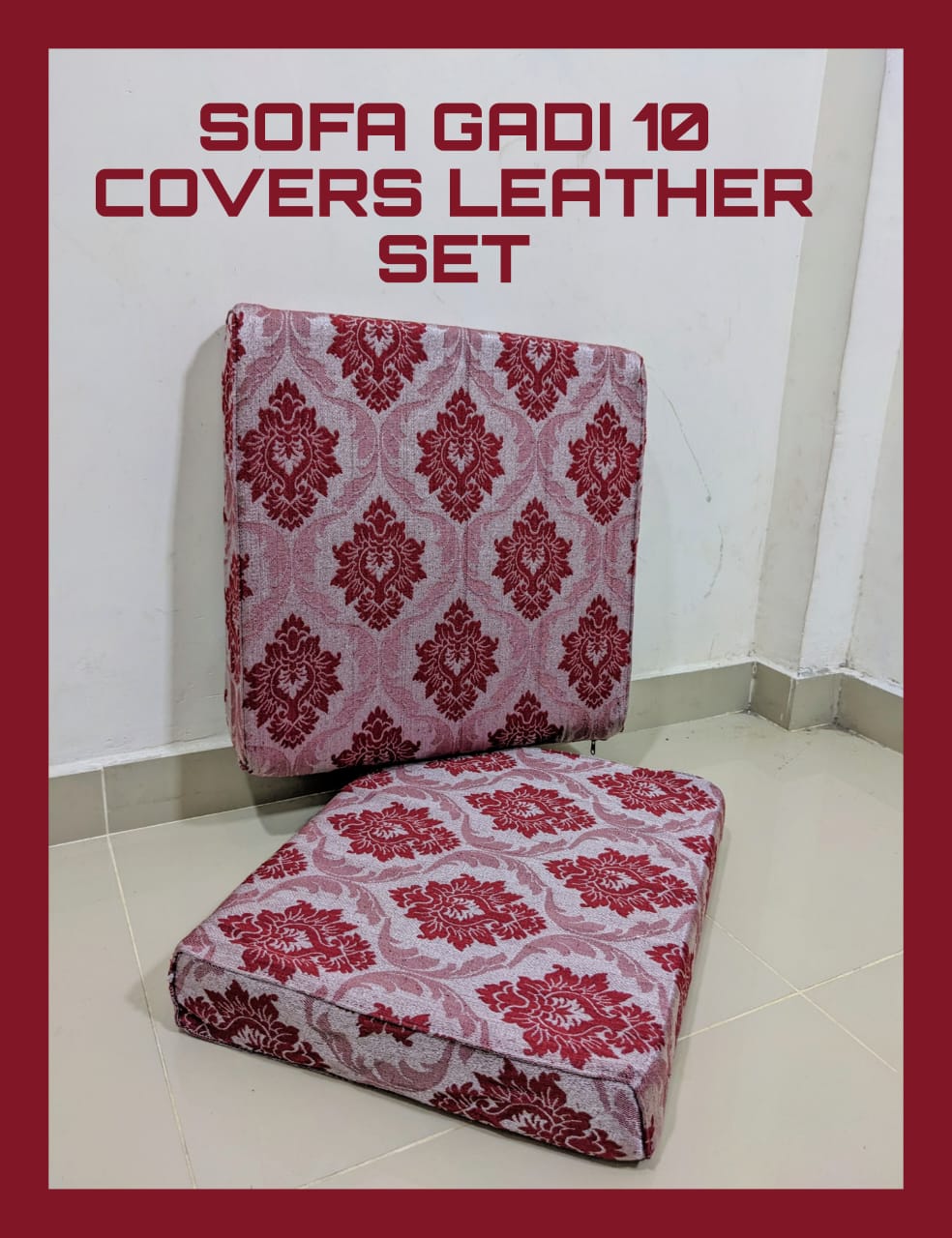 Export Wooden Sofa Cushion Covers Set (10 PCs) – Jacquard Velvet + Leather