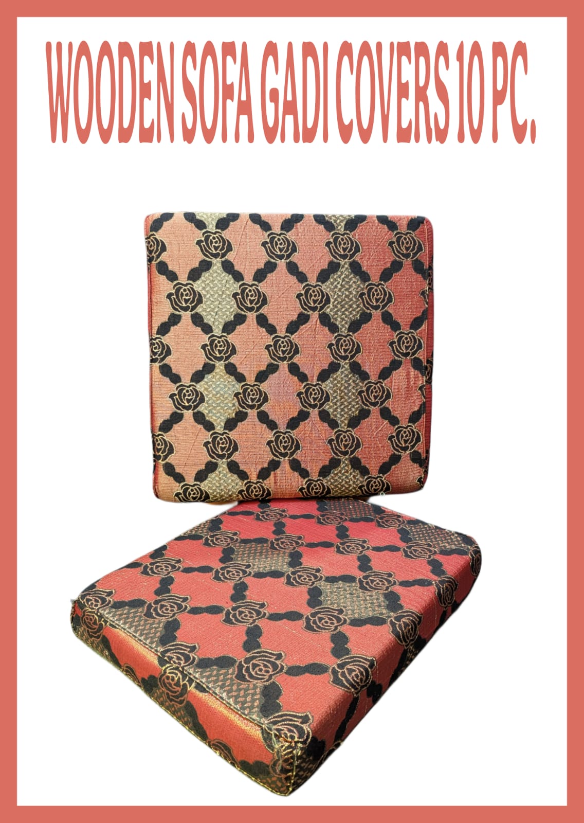 Export Wooden Sofa Cushion Covers Set (10 PCs) – Jacquard Velvet + Leather