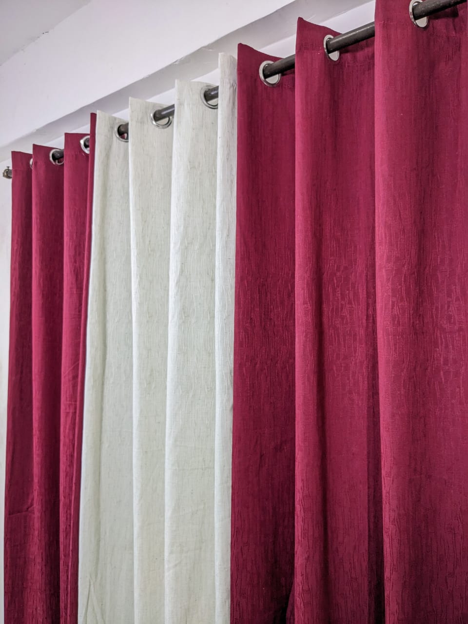 Premium Mashup Curtains (3 PCs) – Jambo Self Jacquard + Plain | Export Quality