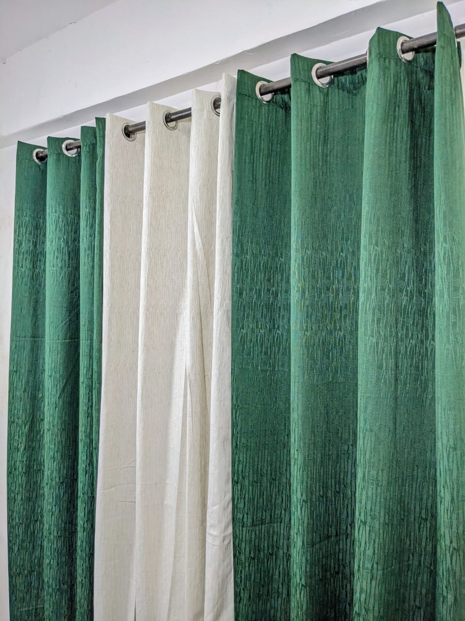 Premium Mashup Curtains (3 PCs) – Jambo Self Jacquard + Plain | Export Quality