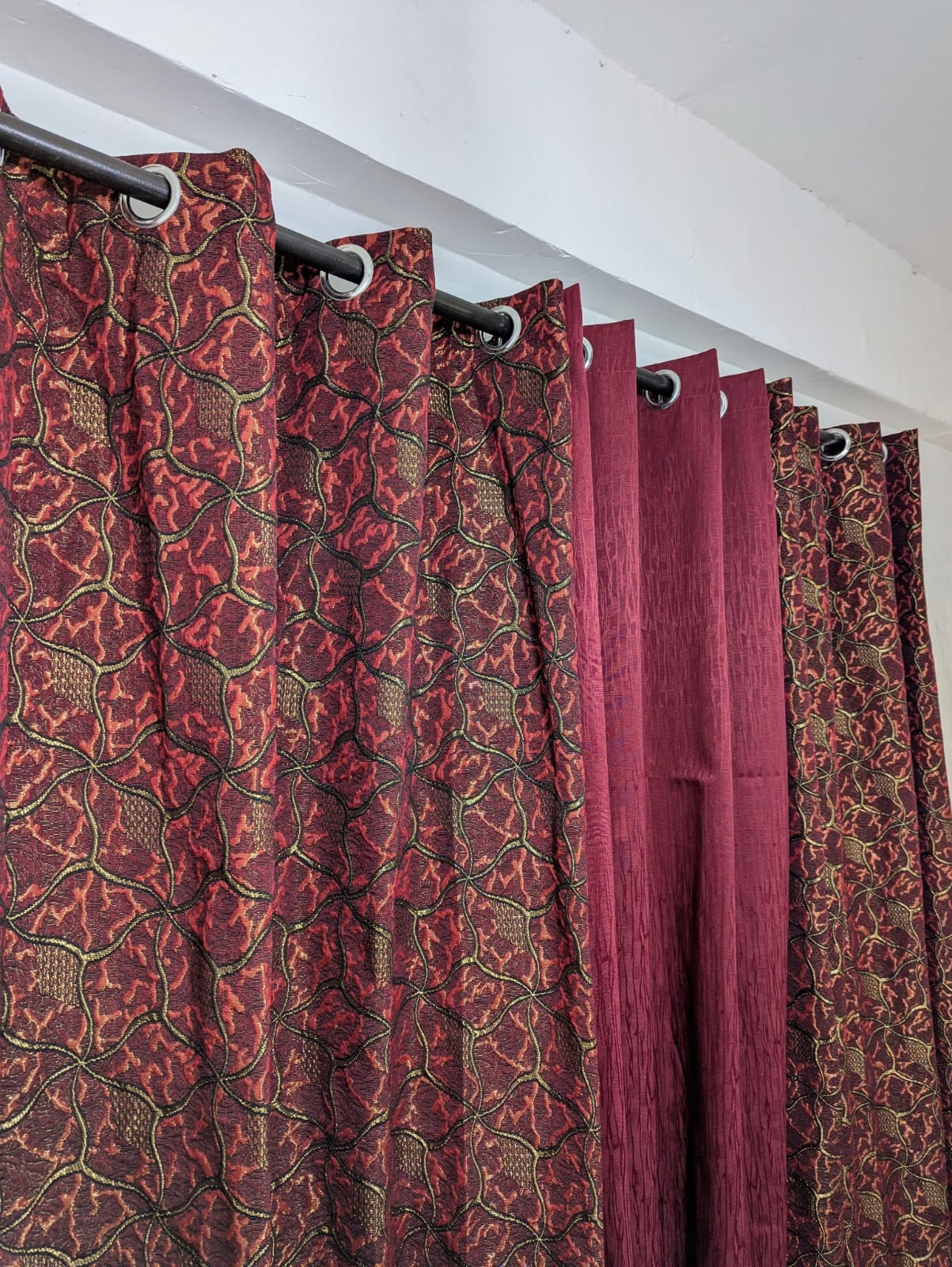 Luxury Blackberry Jacquard Curtains (3 PCs) – Export Quality | 8FT Length
