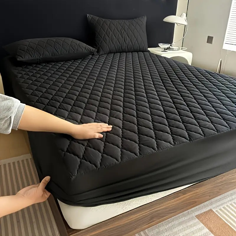 Quilted Waterproof Mattress Protector Double Bed Black