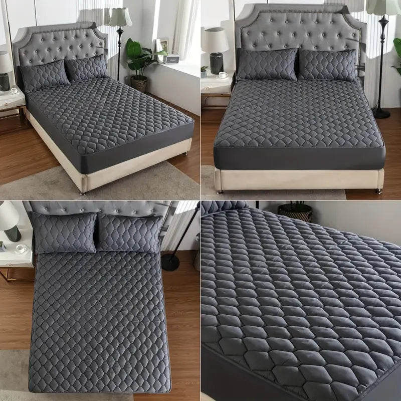 Quilted Waterproof Mattress Cover Double Bed Gray