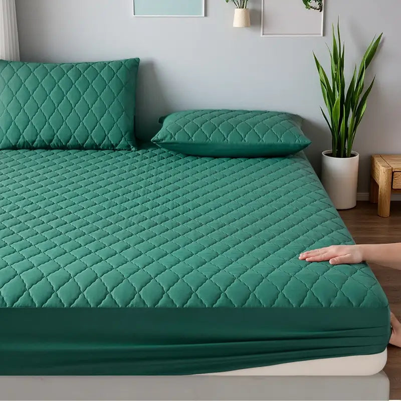 Quilted Waterproof Mattress Protector Double Bed Green